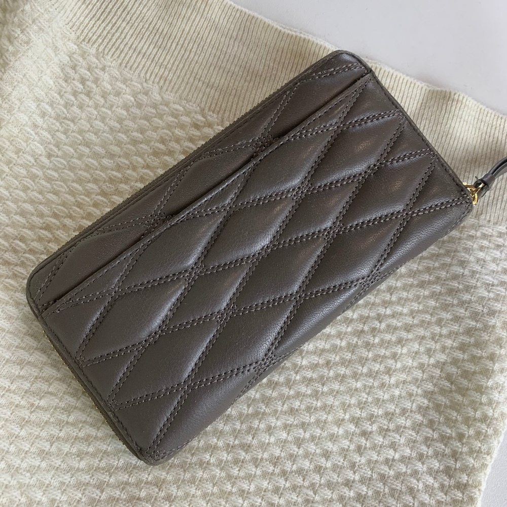 DKNY Taupe Diamond- Quilted Leather Wallet